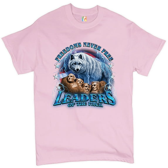 Tee Hunt Leaders of The Pack T-Shirt Mount Rushmore 4th of July Freedom Men's Tee, Light Pink, Small