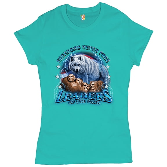 Tee Hunt Leaders of The Pack T-Shirt Mount Rushmore 4th of July Freedom Women's T-Shirt Tee, Light Blue, Medium