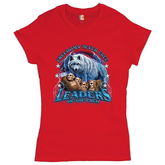 Tee Hunt Leaders of The Pack T-Shirt Mount Rushmore 4th of July Freedom Women's T-Shirt Tee, Red, Small