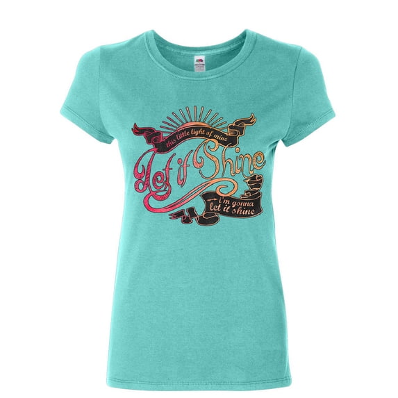 Tee Hunt Let It Shine Women's T-Shirt Motivational Inspirational Feel Good Vibe Shirt, Light Blue, Large