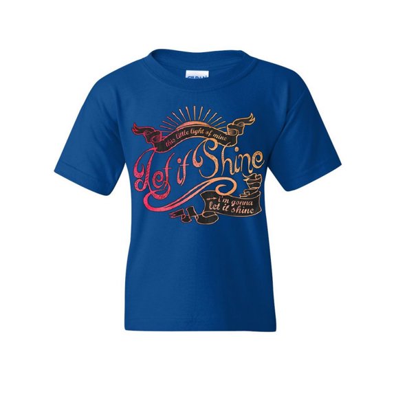 Tee Hunt Let It Shine Youth T-Shirt Motivational Inspirational Feel Good Vibe Kids Tee, Blue, Small