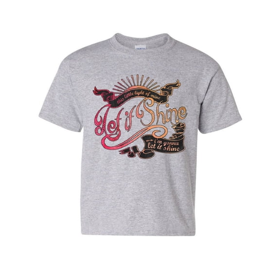Tee Hunt Let It Shine Youth T-Shirt Motivational Inspirational Feel Good Vibe Kids Tee, Gray, X-Large