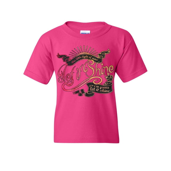 Tee Hunt Let It Shine Youth T-Shirt Motivational Inspirational Feel Good Vibe Kids Tee, Pink, X-Large
