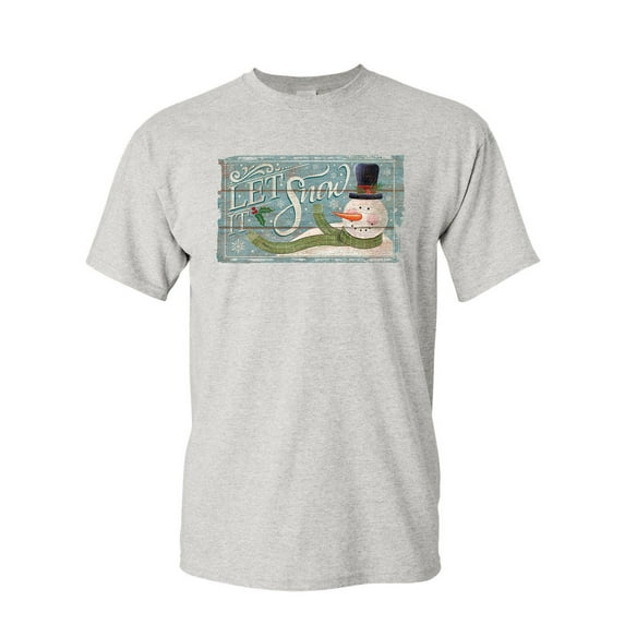 Tee Hunt Let It Snow Merry Christmas T-Shirt Jingle Bells Snowman Holiday Mens Shirt, Ash Gray, 5X-Large