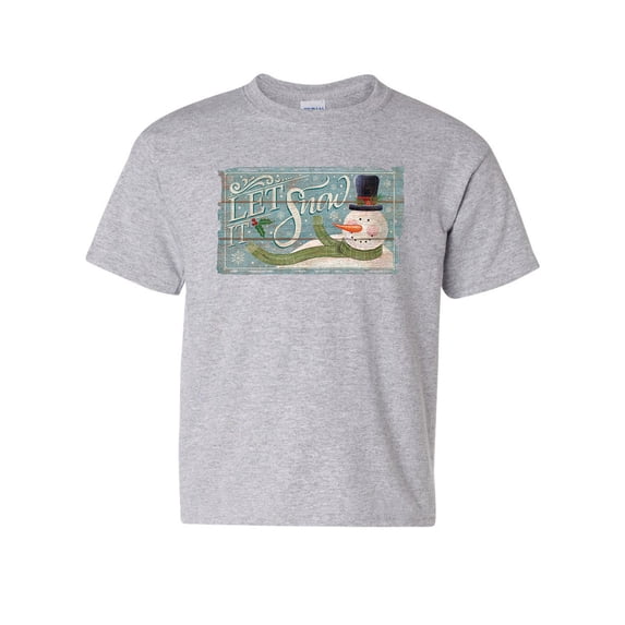 Tee Hunt Let It Snow Merry Christmas Youth T-Shirt Jingle Bells Snowman Holiday Kids Tee, Gray, Large