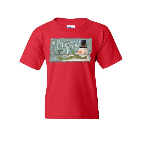 Tee Hunt Let It Snow Merry Christmas Youth T-Shirt Jingle Bells Snowman Holiday Kids Tee