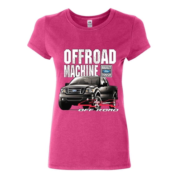 Tee Hunt Licensed Ford F-150 Cotton T-Shirt Offroad Machine Built Ford Tough, Pink, Large