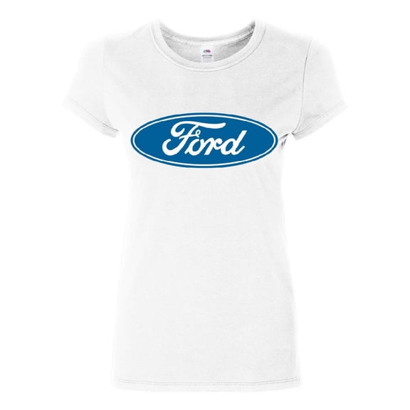 Tee Hunt Licensed Ford Logo Cotton T-Shirt Truck Mustang F150 Muscle Car, White, Medium