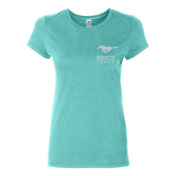 Tee Hunt Licensed Ford Mustang Mach 1 Cotton T-Shirt 50th Anniversary, Light Blue, Large