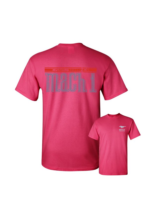Licensed Ford Mustang Mach 1 T-Shirt 50th Anniversary Shirt, Hot Pink, Large