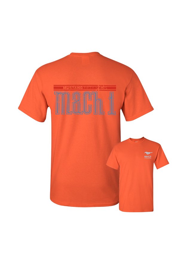 Licensed Ford Mustang Mach 1 T-Shirt 50th Anniversary Shirt, Orange, Large