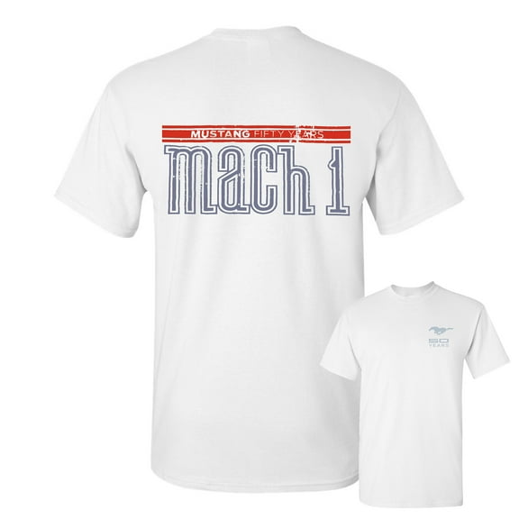 Tee Hunt Licensed Ford Mustang Mach 1 T-Shirt 50th Anniversary Shirt, White, X-Large