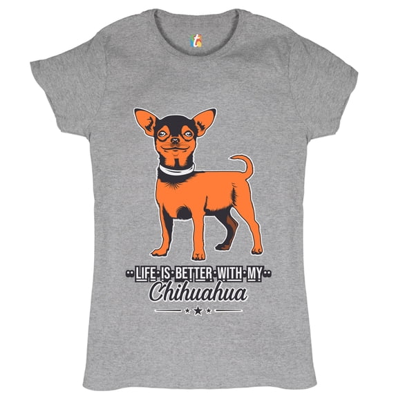 Tee Hunt Life is Better with My Chihuahua T-Shirt Toy Dog Lover Cute Pet Women's T-Shirt Tee, Gray, Small