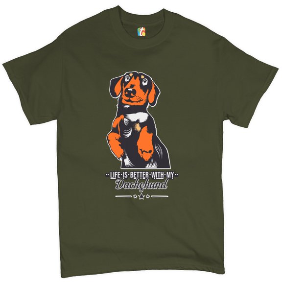 Tee Hunt Life is Better with My Dachsund T-Shirt Pet Lover I Love My Dog Men's Tee, Military Green, 5X-Large