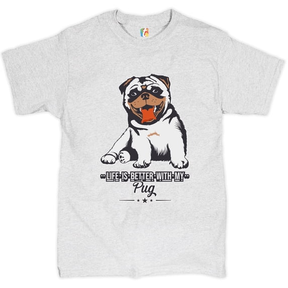Tee Hunt Life is Better with My Pug T-Shirt Cute Pet Adorable Dog Breed Men's Tee, Ash Gray, Medium