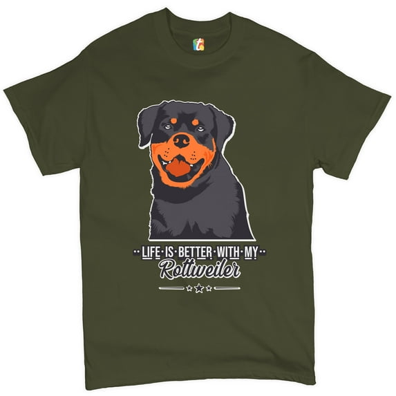 Tee Hunt Life is Better with My Rottweiler T-Shirt Rottie Pet Dog Lover Men's Tee, Military Green, Large
