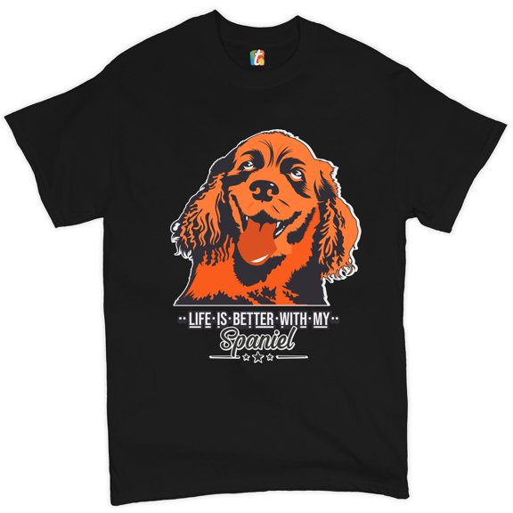 Tee Hunt Life is Better with My Spaniel T-Shirt Pet Owner I Love My Dog Men's Tee, Black, 4X-Large