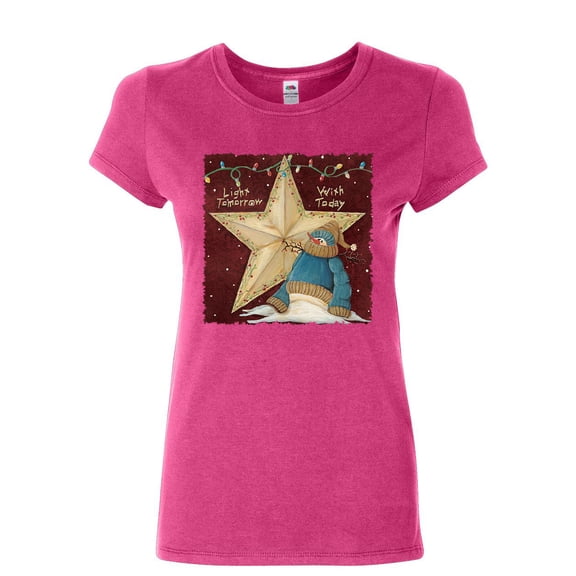 Tee Hunt Light Tomorrow with Today Women's T-Shirt Cute Christmas Snowman Holiday Shirt, Pink, Small