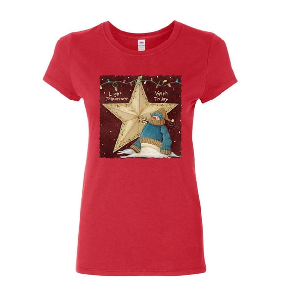 Tee Hunt Light Tomorrow with Today Women's T-Shirt Cute Christmas Snowman Holiday Shirt, Red, X-Large