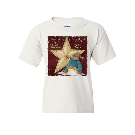 Tee Hunt Light Tomorrow with Today Youth T-Shirt Cute Christmas Snowman Holiday Kids Tee, White, Large