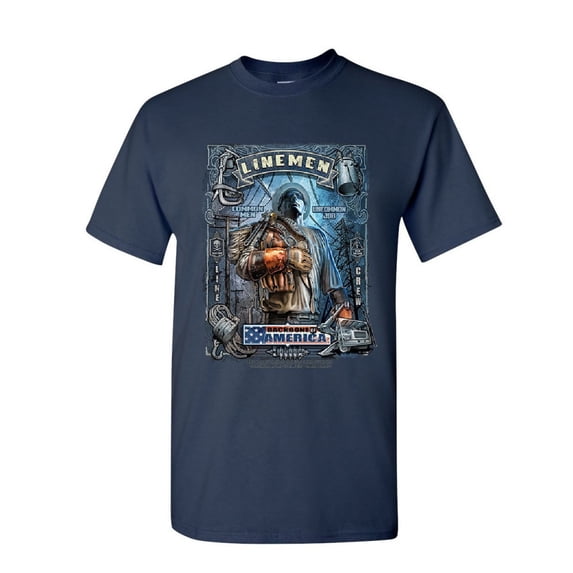 Tee Hunt Linemen Backbone of America T-Shirt Lineworker Collar Work Mens Shirt, Navy Blue, 4X-Large