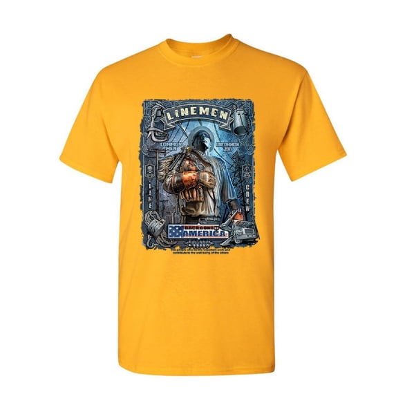 Tee Hunt Linemen Backbone of America T-Shirt Lineworker Collar Work Mens Shirt, Yellow, 4X-Large