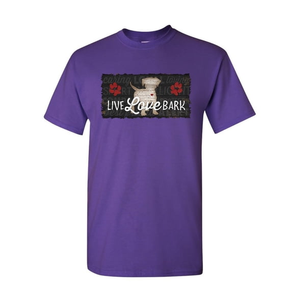 Tee Hunt Live Love Bark T-Shirt Cute Dog Puppy Doggie Paw Wiggle Pet Woof Mens Shirt, Purple, Small