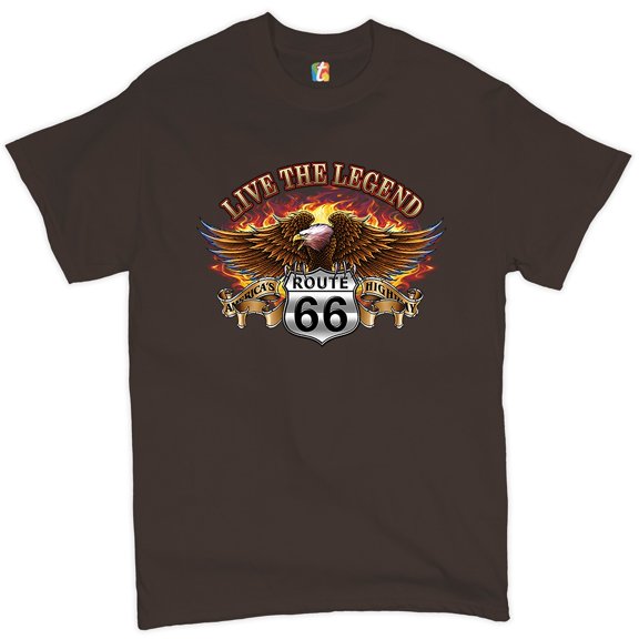 Tee Hunt Live The Legend America's Highways T-Shirt Route 66 Bald Eagle Men's Tee, Brown, X-Large