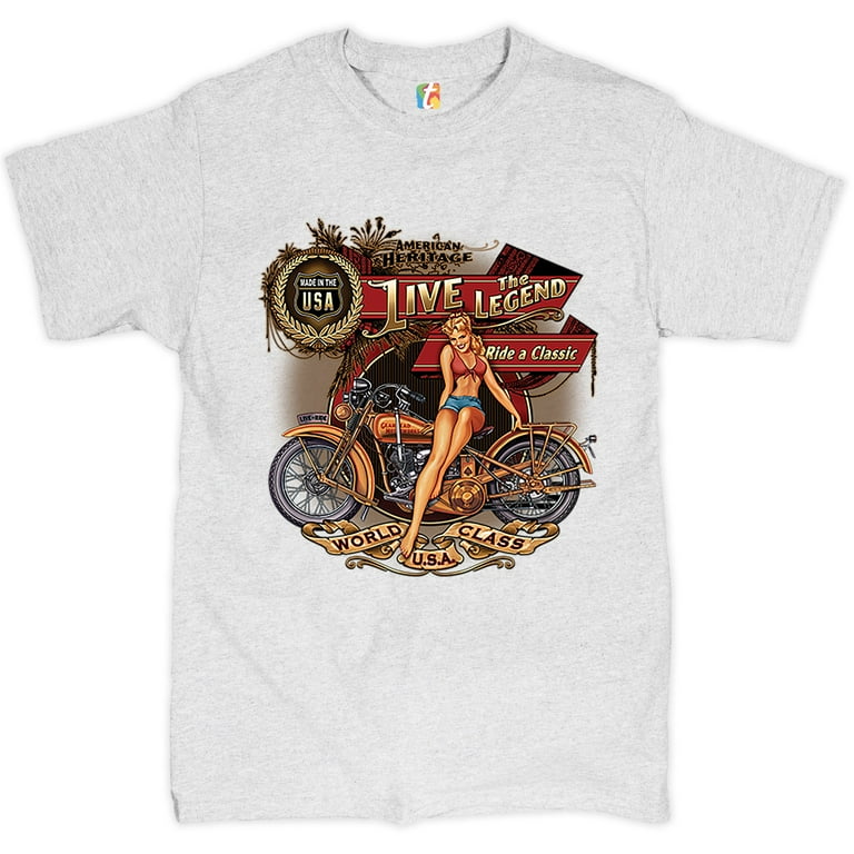 Tee Hunt Live The Legend T-Shirt Biker Retro Motorcycle Pin-up Girl Route  66 Men's Tee, Ash Gray, X-Large 