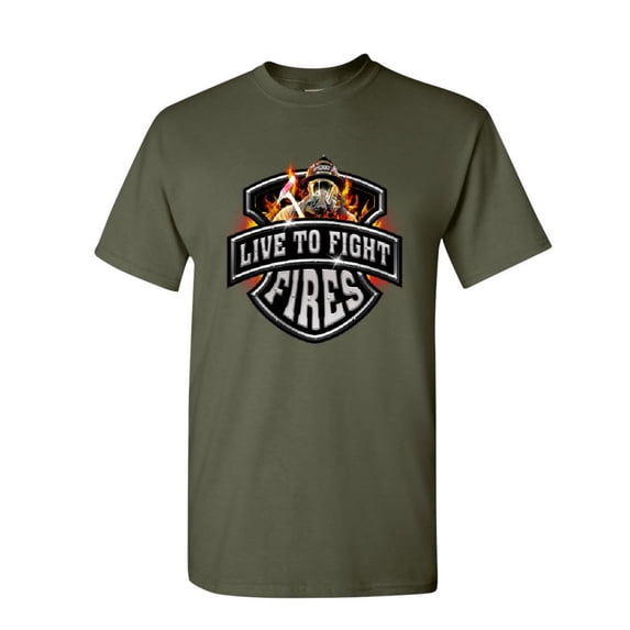 Tee Hunt Live to Fight Fires T-Shirt Firefighter Volunteer FD Mens Shirt, Military Green, Small
