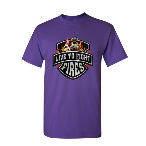Tee Hunt Live to Fight Fires T-Shirt Firefighter Volunteer FD Mens Shirt, Purple, XX-Large