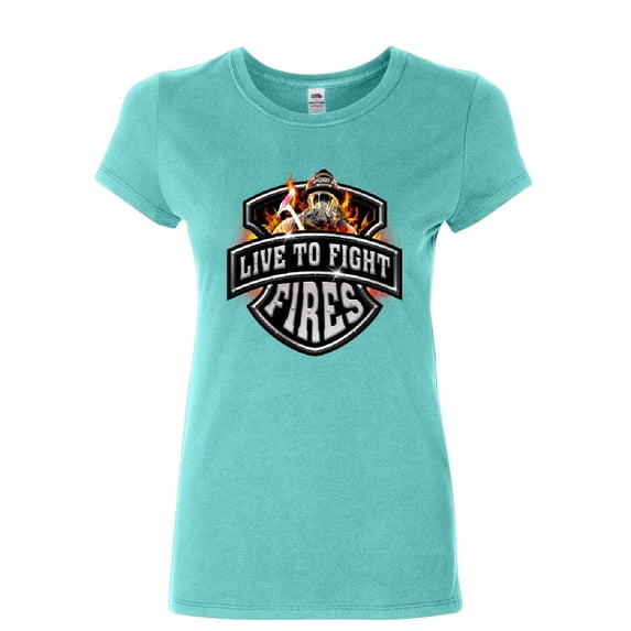 Tee Hunt Live to Fight Fires Women's T-Shirt Firefighter Volunteer FD Shirt, Light Blue, Large