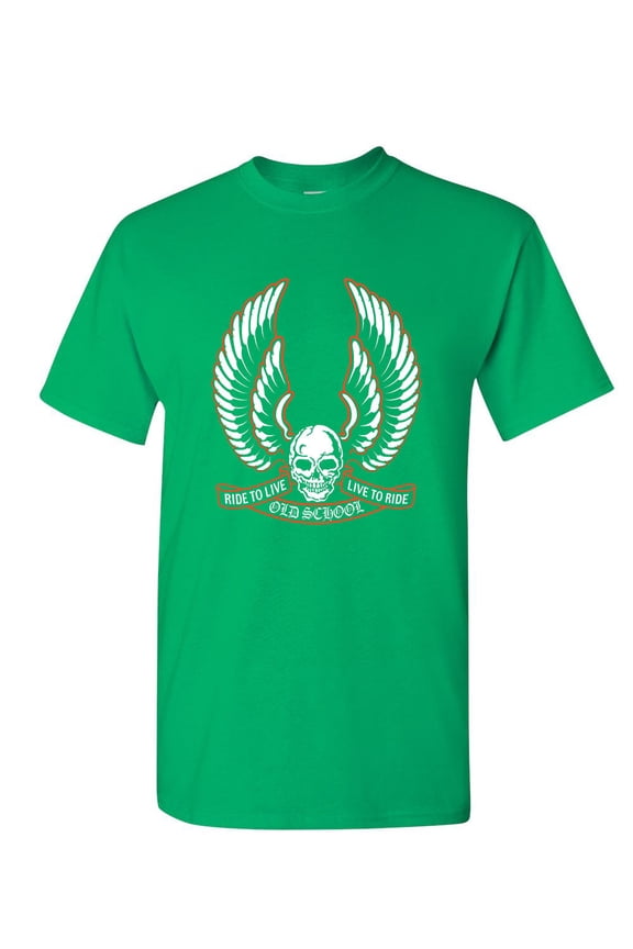 Live to Ride Old School T-Shirt Biker Route 66 Ride to Live MC Mens Shirt, Green, Large