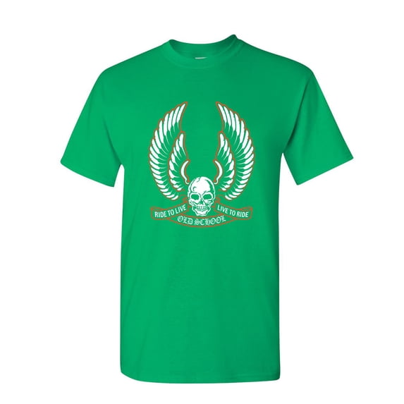 Tee Hunt Live to Ride Old School T-Shirt Biker Route 66 Ride to Live MC Mens Shirt, Green, Small