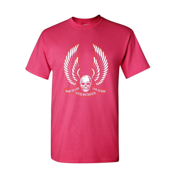 Tee Hunt Live to Ride Old School T-Shirt Biker Route 66 Ride to Live MC Mens Shirt, Hot Pink, 5X-Large