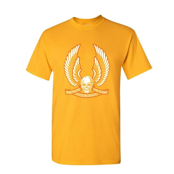 Tee Hunt Live to Ride Old School T-Shirt Biker Route 66 Ride to Live MC Mens Shirt, Yellow, Large