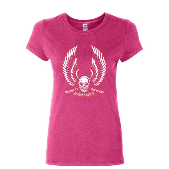 Tee Hunt Live to Ride Old School Women's T-Shirt Biker Route 66 Ride to Live MC Shirt, Pink, 3X-Large
