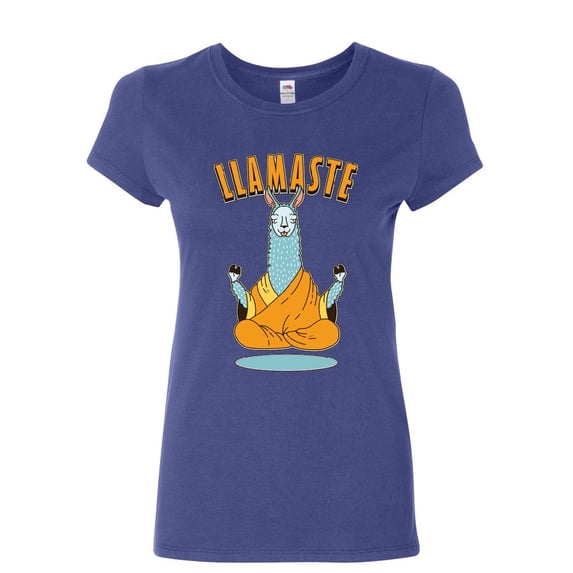 Tee Hunt Llamaste Women's T-Shirt Funny Yoga Namaste Llama Peace Pilates Lotus Om Shirt, Blue, Medium