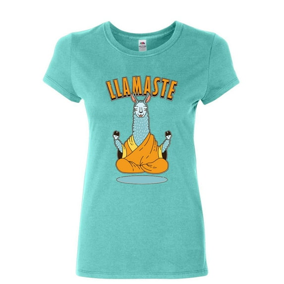 Tee Hunt Llamaste Women's T-Shirt Funny Yoga Namaste Llama Peace Pilates Lotus Om Shirt, Light Blue, XX-Large