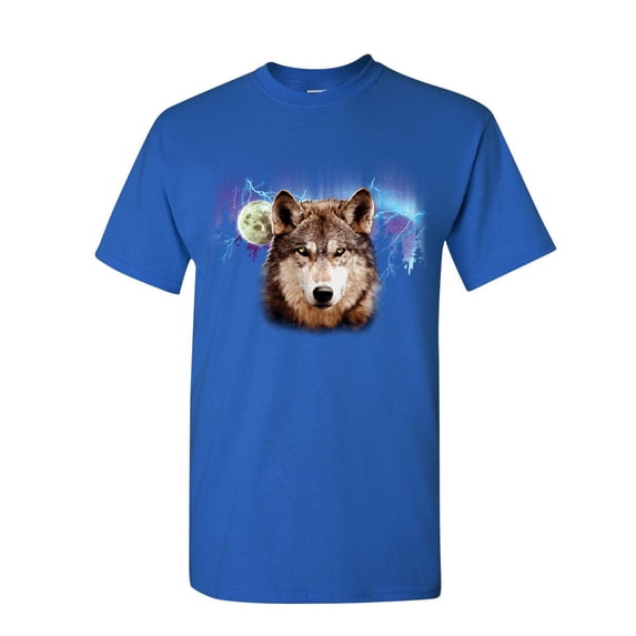 Tee Hunt Lone Wolf Into The Wild T-Shirt Wilderness Wild Wolf Pack Howl Mens Shirt, Blue, 4X-Large