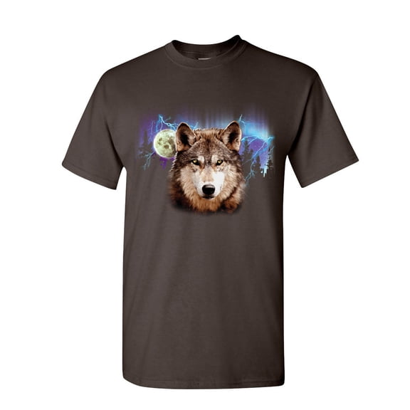 Tee Hunt Lone Wolf Into The Wild T-Shirt Wilderness Wild Wolf Pack Howl Mens Shirt, Brown, Large