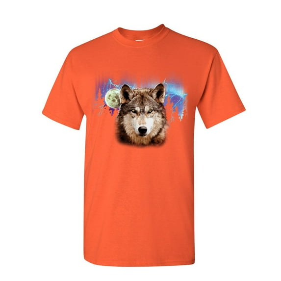 Tee Hunt Lone Wolf Into The Wild T-Shirt Wilderness Wild Wolf Pack Howl Mens Shirt, Orange, 3X-Large
