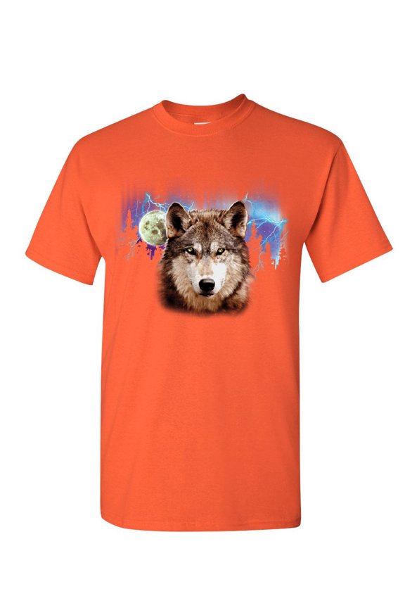 Lone Wolf Into The Wild T-Shirt Wilderness Wild Wolf Pack Howl Mens Shirt, Orange, Medium