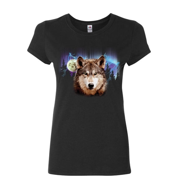 Tee Hunt Lone Wolf Into The Wild Women's T-Shirt Wilderness Wild Wolf Pack Howl Shirt, Black, Large