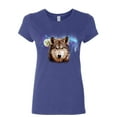 thumbnail image 1 of Tee Hunt Lone Wolf Into The Wild Women's T-Shirt Wilderness Wild Wolf Pack Howl Shirt, Blue, Small, 1 of 4