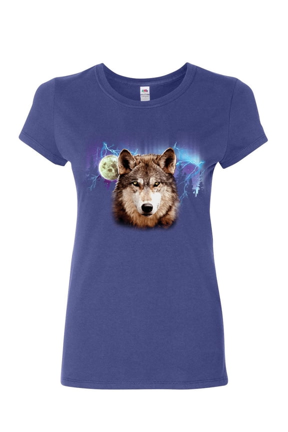 Lone Wolf Into The Wild Women's T-Shirt Wilderness Wild Wolf Pack Howl Shirt, Blue, X-Large