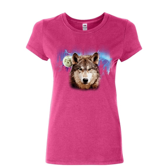 Tee Hunt Lone Wolf Into The Wild Women's T-Shirt Wilderness Wild Wolf Pack Howl Shirt, Pink, X-Large