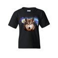 thumbnail image 1 of Tee Hunt Lone Wolf Into the Wild Youth T-Shirt Wilderness Wild Wolf Pack Howl Kids Tee, Black, Large, 1 of 4