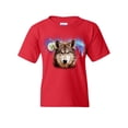 thumbnail image 1 of Tee Hunt Lone Wolf Into the Wild Youth T-Shirt Wilderness Wild Wolf Pack Howl Kids Tee, Red, Large, 1 of 4