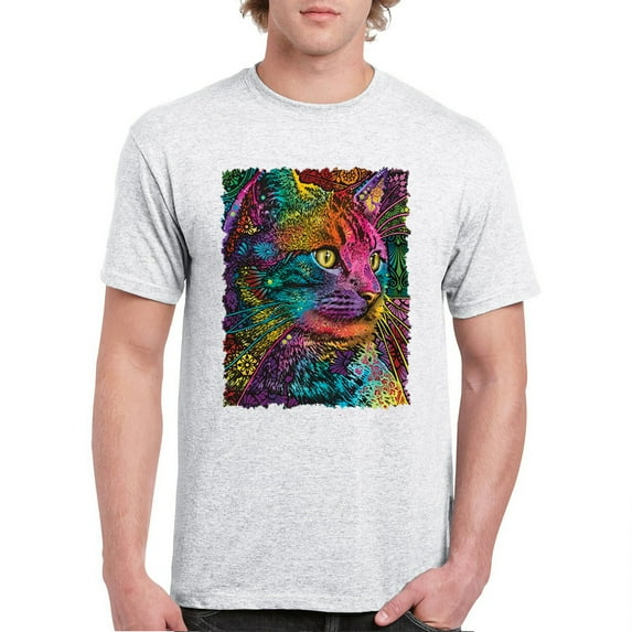 Tee Hunt Lovable Cat T-Shirt Dean Russo Colorful Felis Catus Men's Tee, Ash Gray, 4X-Large